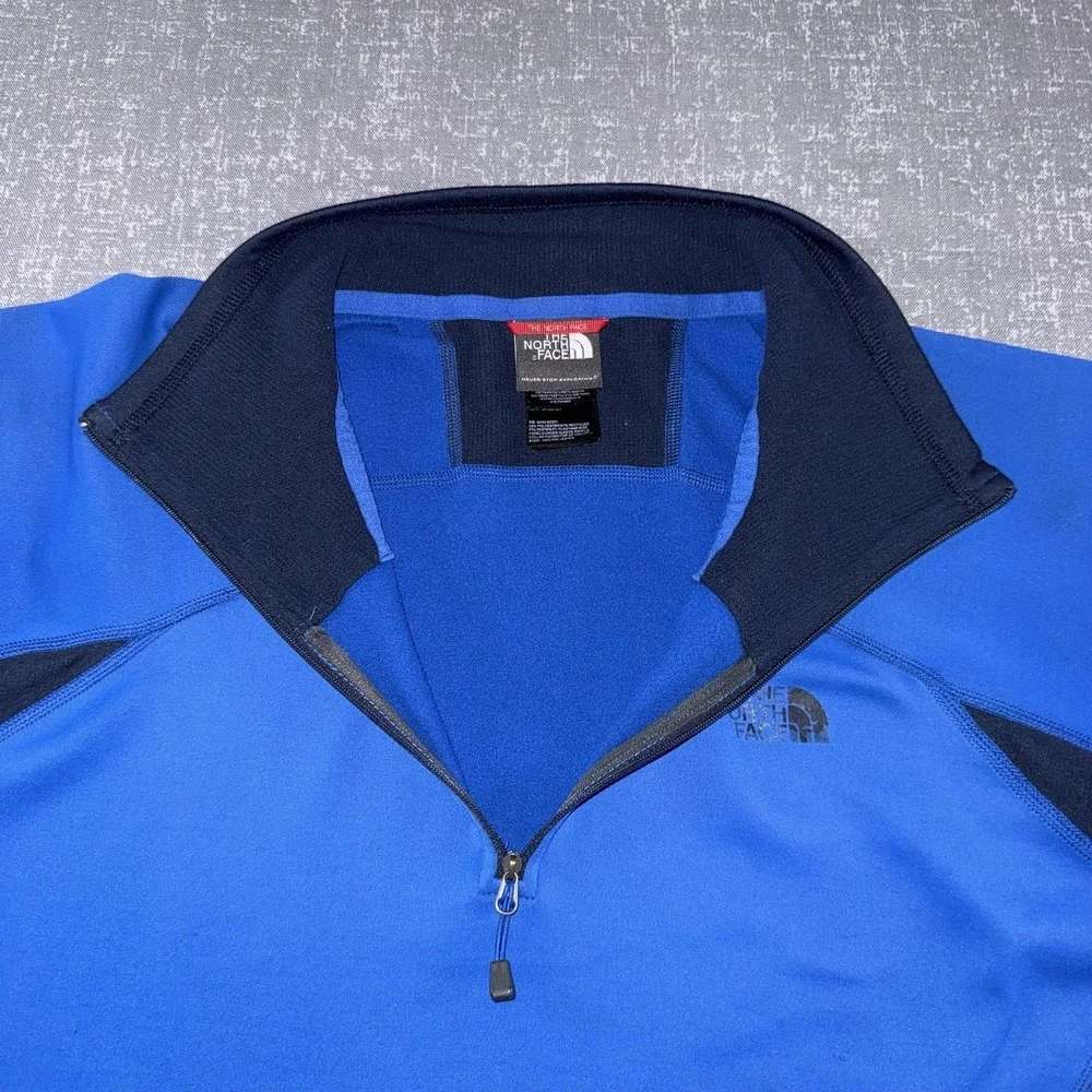 North Face Pullover Mens Large Blue Fleece 1/4 Zip Mock Neck Outdoor Hiking Top